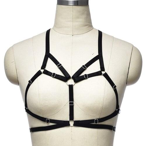 Goth Bondage Body Harness Belt Hollow Sexy Lingerie Punk Women Open Chest Harness Bra Adjustable Black Body Cage Bra