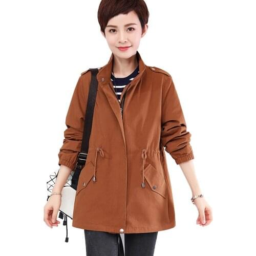 Cotton coat female spring autumn new plus size loose casual coats womens mother wear medium long windbreaker overcoat