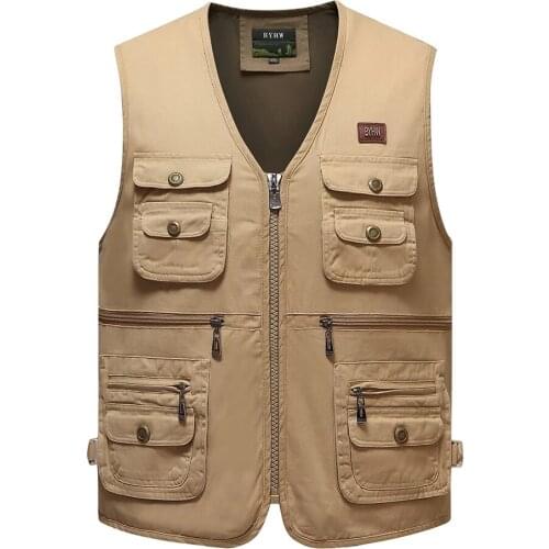Newest Cotton Multi-Pocket Fishing Vest Men Camping Climbing Waistcoat Photography Travel Sleeveless Jacket with Many Pocket 5XL