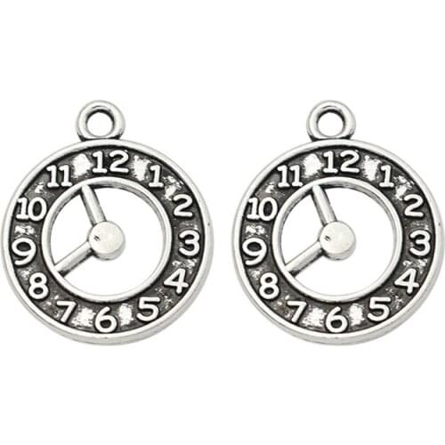 10pcs Tibetan Silver Plated Vintage Clock Charms Pendants Handmade Jewelry Diy Jewelry Making Craft 21x18mm