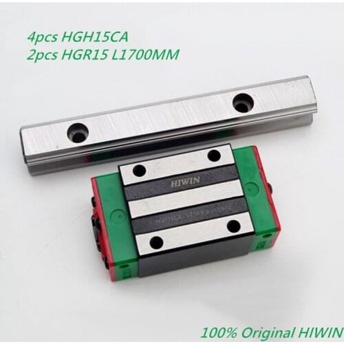 100% Original HIWIN 2pcs HGR15 L1700mm linear guide rails + 4pcs HIWIN HGH15CA linear carriage blocks