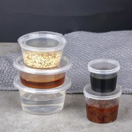 100pcs High quality transparent disposable sauce cups 1oz/1.5oz/2oz mini small chili salad packaging plastic cup with lid