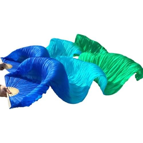 2016 female high quality Chinese silk veils dance fans Pair of belly dancing fans cheap hot sale royal blue+turquoise+green