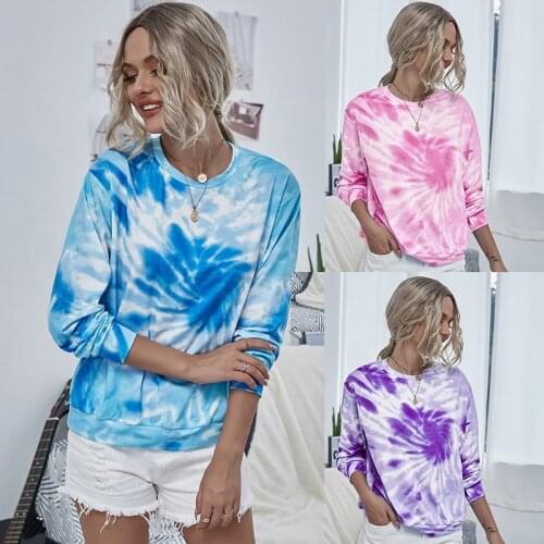 2020 Tie-dyed hoodie for women with long sleeves and round