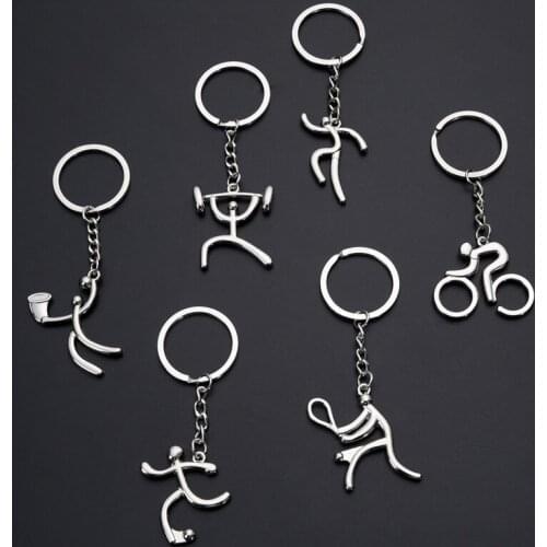 2021 a variety of creative metal sports logo key chain bicycle running weightlifting football basketball key chain small gifts