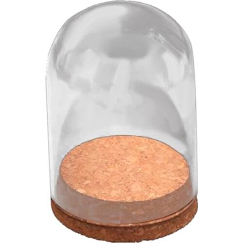 4'' Mini Clear Glass Cover Hemisphere Decorative Cloche Bell Jar Case Centerpiece Dome Cover Shade Cabochon w/ Wooden Cork Decor