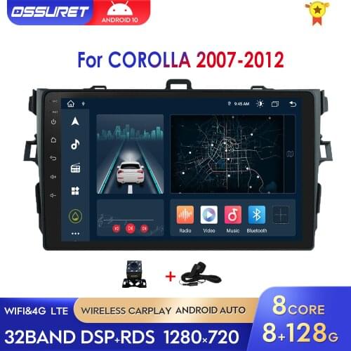 2Din Android10 Car Radio Multimedia Stereo GPS Player For Toyota Corolla 2007 - 2011 2014 -2016 DSP BT WIFI SWC RDS 1G/2G/4G Ram