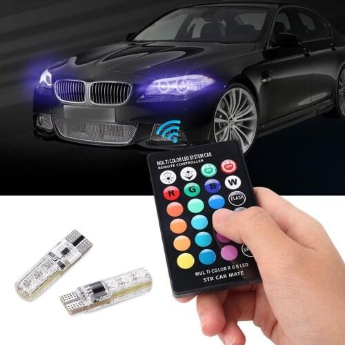 2PCS RGB T10 W5W Led 194 168 W5W 5050 SMD Car Dome Reading Light Automobiles Wedge Lamp RGB LED Bulb With Remote Controller