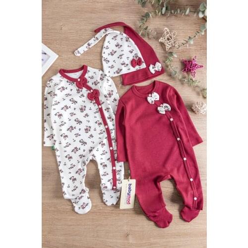 Babymod Baby Girl Rompers Floral Patterned Double Long Sleeved Jumpsuit Set