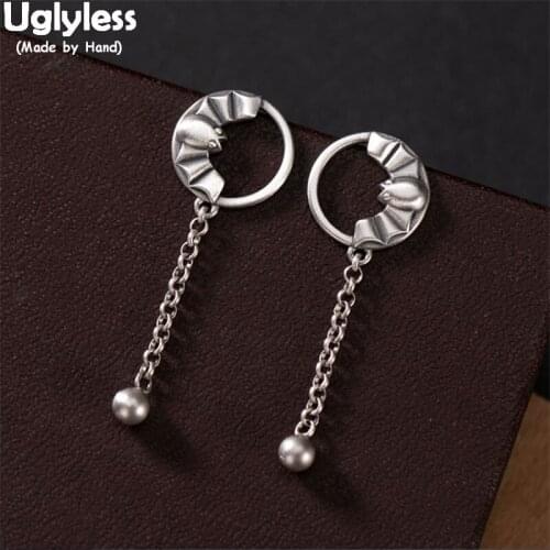Uglyless Real Thai Silver Bats Earrings for Women Ethnic 925 Silver Tassel Dangle Earrings Vintage Eastern Totem Brincos Jewelry