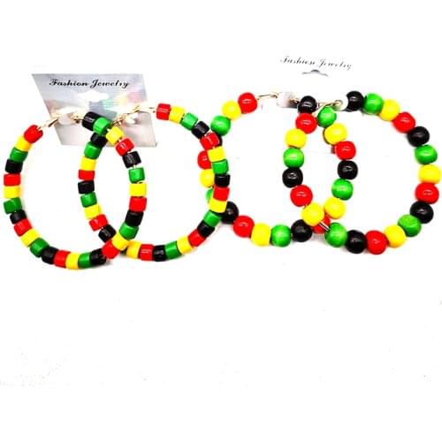 Free shipping! Round Rasta Beaded Color Hoop Earrings can mixed 2 shapes