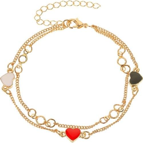Fashion Double Layer Black White Heart-shaped Bracelet Charming Womens Wedding Party CZ Jewelry Romantic Valentines Day Gift