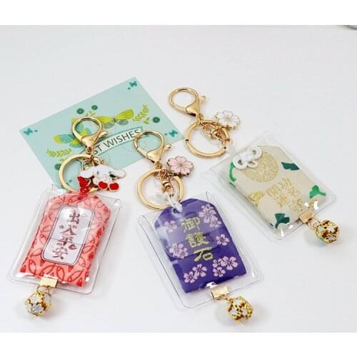 Japanese Style Lucky Cat Amulet KeyChains Bless With Safeness For Woman Bag Key Chains Cute Omamori Pendant Lucky Charm Keyring