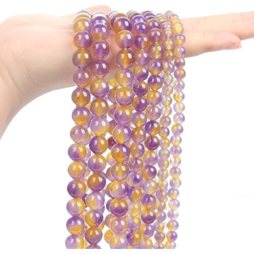 Natural Ametrines Stone Beads Purple Yellow Crystal Round Loose Spacer Beads For Jewelry Making Bracelets Necklace Accessories