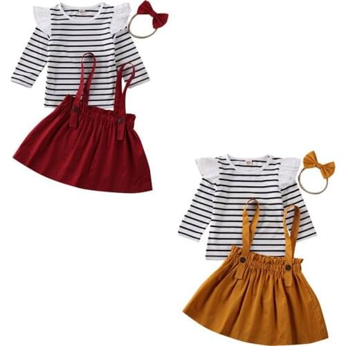 Boutique Kid Clothes 3Pcs Infant Baby Girl Kid Solid Dress Clothes T-shirt Tops Skirt Outfits Set 2-6Y