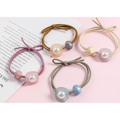Little Girl Elastic Hairline Ball Pearl Multicolors Bands Simple Hairring Tied Hair Leather Band Hair Ornament 4 Pieces Mixed