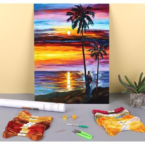 Caribbean Mood Printed Water-Soluble Canvas 11CT Cross Stitch Embroidery Patterns DMC Threads Needlework Hobby Wholesale