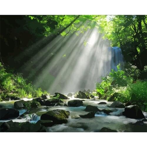 Painting By Numbers DIY Dropshipping 40x50 60x75cm Sun exposure in the woods Scenery Canvas Wedding Decoration Art picture Gift