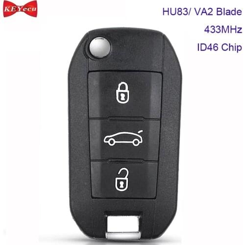 KEYECU for Peugeot 208 2008 301 308 3008 408 4008 508 5008 Hella Remote Car Key Fob 3 Button 433MHz ID46 Chip HU83 / VA2 Blade