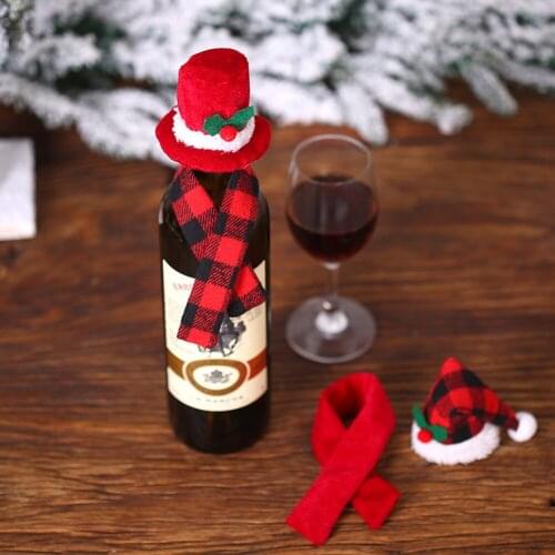Creative Cloth Red Wine Bottle Scarf Hat Set Suit Cute Xmas Gift Cover Merry Christmas Festival Party Home Decorations Ornament