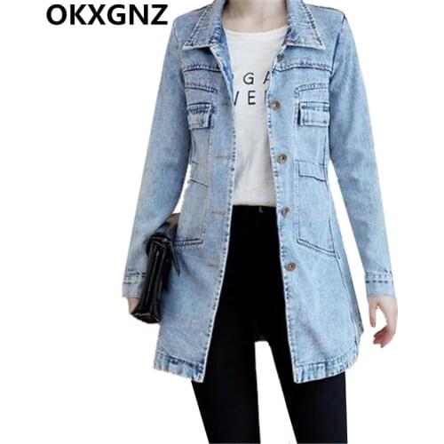 2019 Spring Autumn Women Denim Jacket Long Sleeved Casual Jeans Coats Slim Large Sizes Vintage Jackets Outerwear 4XL 5XL M128