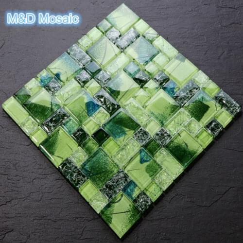 Ice Crake Hand painted Green crystal glass mosaic tile MD-GS06 DIY decoration Kitchen backsplash bathroom TV background wall