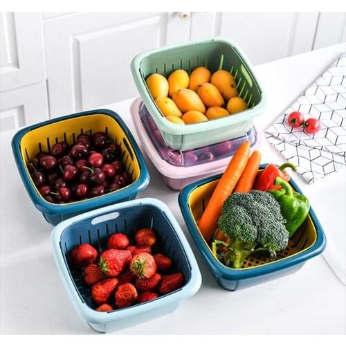 Multifunction Double-layer Drain Basket with Lid Sink Strainer Kitchen Refrigerator Drain Storage Box Fruit Storage Basket