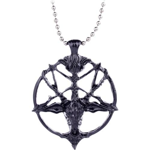 Fashion Pentagram Pan God Skull Goat Head Pendant Necklace Luck Satanism Occult Metal Vintage Silver Plated Star Necklace