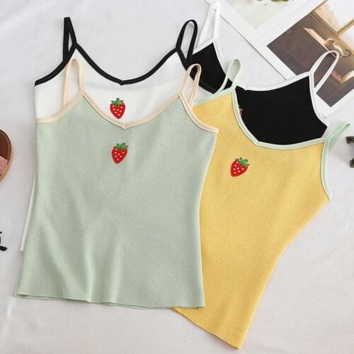 Fashion Tank Top Concise Cute Strawberry Pattern Sleeveless Knitting Bottoming Sling Camis Vest Top