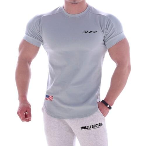 New blank pure cotton sports short sleeve t-shirt mens fitness t-shirt