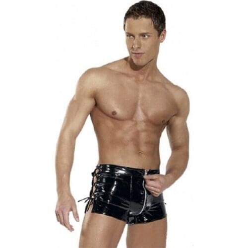 Male leather trunk low-waist sexy mens lacing zipper panties boxer underwear