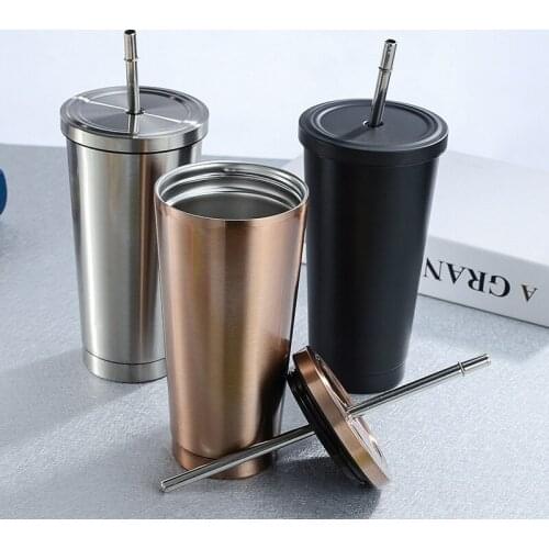 Stainless Steel Straw Coffee Mug 500ml Mug with Outdoor Portable Lid Beer Mugs for Tea Cup Metal Cup Drink Straw Travel Cups