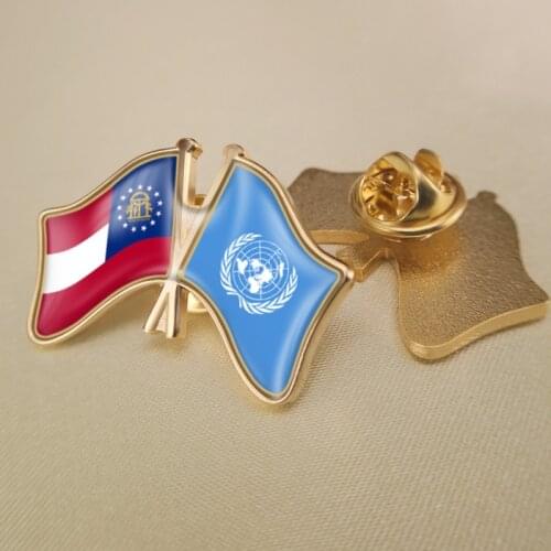United Nations and Georgia(US) Crossed Double Friendship Flags Lapel Pins
