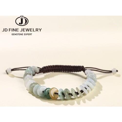 JD 1PCS Real Jade Weave Bracelet For Women Female Lucky Circle Button Jade Green Rope Weave Luck Adjustable Bracelet