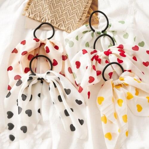 Korean Girl Hair Rope Black Pink Red Heart Elastic Hair Bands For Women Elegant Bow Ties Ponytail Holder Hair Accessories