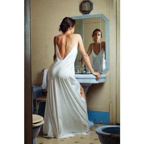 Sexy Bridal Bathrobe Silk Spaghetti Long Lingerie Nightgown Pajamas Sleepwear Women Side Split Housecoat Nightwear Lounge Wear