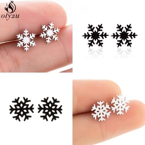 Fashion Cute Snowflake Stud Earrings for Women Kids Black Stainless Steel Deer Christmas Tree Earings Trendy Xmas Jewelry Brinco