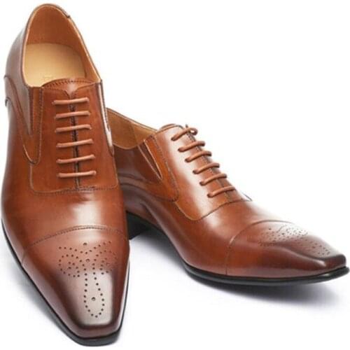 Spring /Autumn Men Patent Leather Oxford Shoes Men Office Dress Wedding Shoes Brown Brogue Square Toe Oxford Formal Shoes Men