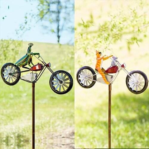 Vintage Bicycle Metal Wind Spinner Frog Riding Motorcycle Animal Bike Windmill Metal Stake For Garden Decoration Outdoor Decor