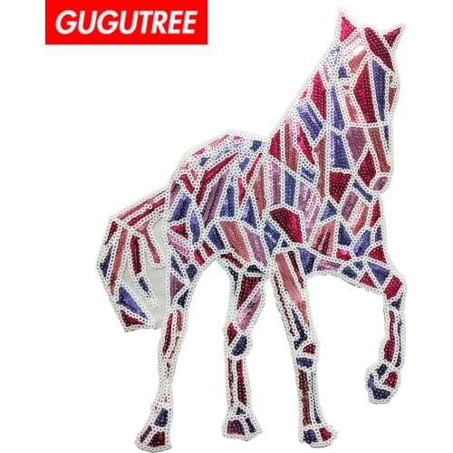 GUGUTREE embroidery Sequins big horse patches animal cartoon patches badges applique for clothing FD-64