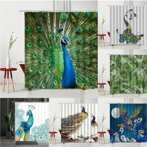 Animals Shower Curtain Chinese Style Peacocks Animal Bird Living Room Curtain Bathroom Set Waterproof Bedroom Partition