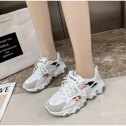 Women Shoes Chunky Sneakers Platform 2021 Fashion Spring Breathable Comfort Running Casual Couple Sport Shoes White Plus Size