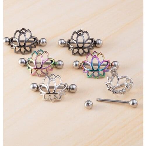 2PCS Flowers Women Nipple Rings Shield Barbell 316L Stainless Steel Nipple Piercing Sexy Piercings Breast Piercing Jewelry 14G