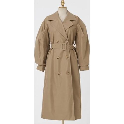 2021 British Style Loose Long Trench Coat For Women Clothes With Belt Lantern Sleeve Women Jackets Overcoat Trench Femme