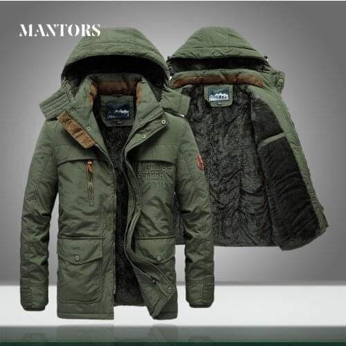 Winter Parka Jackets Men Casual Warm Thicken Windproof Military Overcoat Mens Hooded Outwear Velvet Jackets Multi-pocket Solid