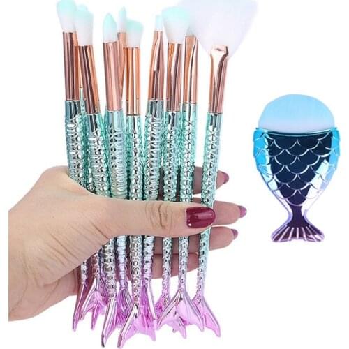 10 Pcs Kits Make-Up Kwasten Tool Cosmetica Hoge Kwaliteit Set Van Bronzer Mermaid Markeerstift Foundation Gezicht Oogschaduw