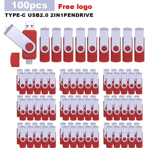100pcs Type-C OTG USB 2.0 Flash Drive 64GB 32GB 16GB 8GB 4GB Pen Drive Smart Phone Memory Mini USB Stick Custom meeting gifts