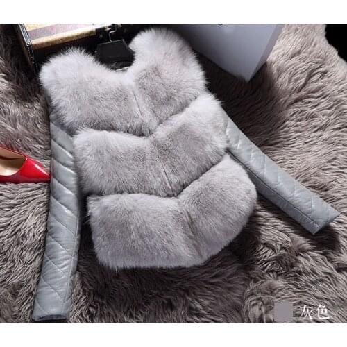 2020 Jacket Coats O-neck Direct Selling No Full Patchwork Slim Hot Jacket Woman Imitation Fox Mosaic Warm Winter Coat