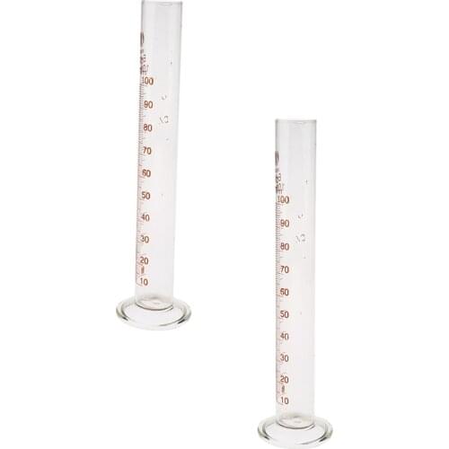 2x 100ml Clear Glass Labware Graduated Measuring Cylinder Science Test Tube