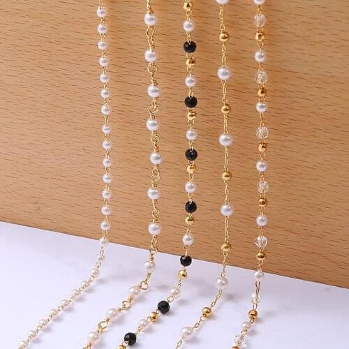 50CM/Piece 18K Gold Plated Copper Ball Pearl Beads Chain Necklace Connectors For Charms Base Tray DIY Jewelry Findings